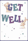 In the style of a heartfelt get well wish, this card bursts with a playful optimism uniquely suited to Harrow on the Hill's sunny corners and tranquil parks. Two characters-a fuzzy teddy bear and a spirited puppy-seem to leap from the soft-cream background, wrapping their paws around the vivid indigo and teal letters of 'Get Well.' Their fur is illustrated so invitingly that one can almost sense its softness, echoing the tactile comfort of a hand-delivered bouquet arranged to soothe and uplift. Amid these figures, blue and purple stars scatter with gentle radiance, as if casting a shield of hope and positivity reminiscent of watching the sunset from Harrow School's lawns. The design delights in its balance of innocence and sincere care, every detail carefully placed to spark a genuine smile. Like flowers carefully selected at the local market, this card is a reassuring gesture: a visual salve for the spirit, crafted to bring comfort, warmth, and a little brightness-right to one's doorstep in Harrow on the Hill.
